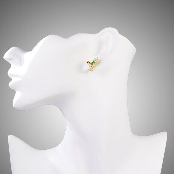 Alicia Bonnie Hummingbird Stud Earrings Gold Green Crystal Bird Jewelry - Picture 3 of 5